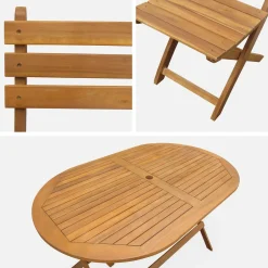 Garten-Essgruppe aus Holz, ovaler Tisch, 6 Stühle, klappbar