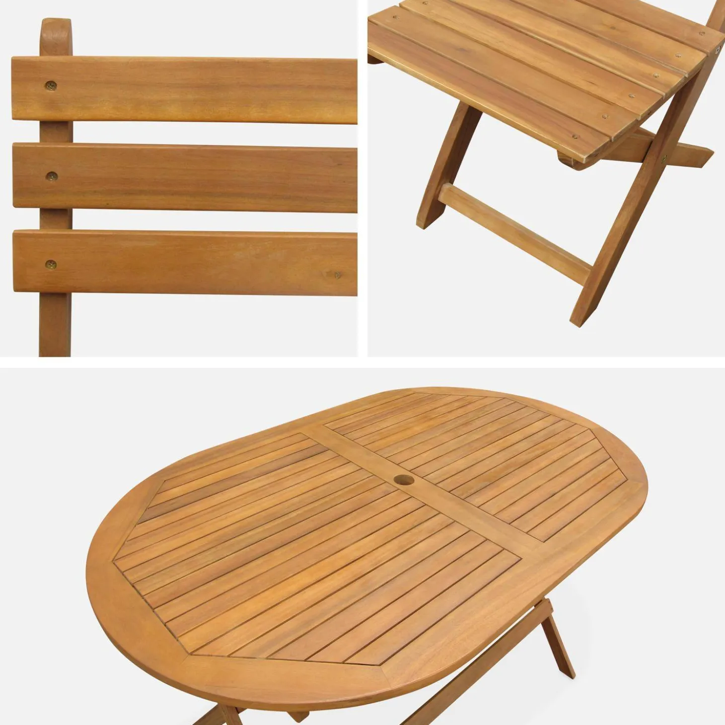 Garten-Essgruppe aus Holz, ovaler Tisch, 6 Stühle, klappbar