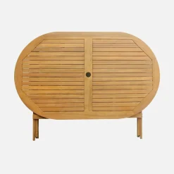 Garten-Essgruppe aus Holz, ovaler Tisch, 6 Stühle, klappbar