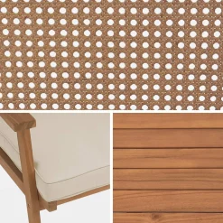 Garten-Essgruppe aus Holz und Rattan, 4 Sessel