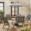 Garten-Essgruppe aus Stahl mit Tisch, 6 Sesseln und Sonnenschirm