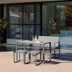 Garten-Essgruppe aus Stahl und Textilene - 4 Personen