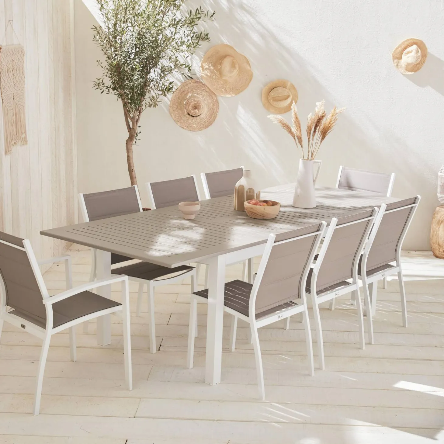 Gartengarnitur mit ausziehbarem Tisch, 8 Personen