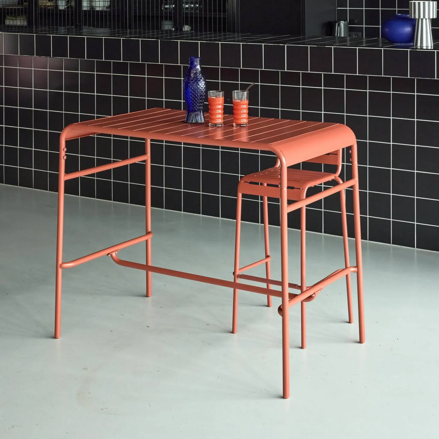 Garten-Hochtisch aus Stahl 4 Personen 120 x 70cm x 95 cm