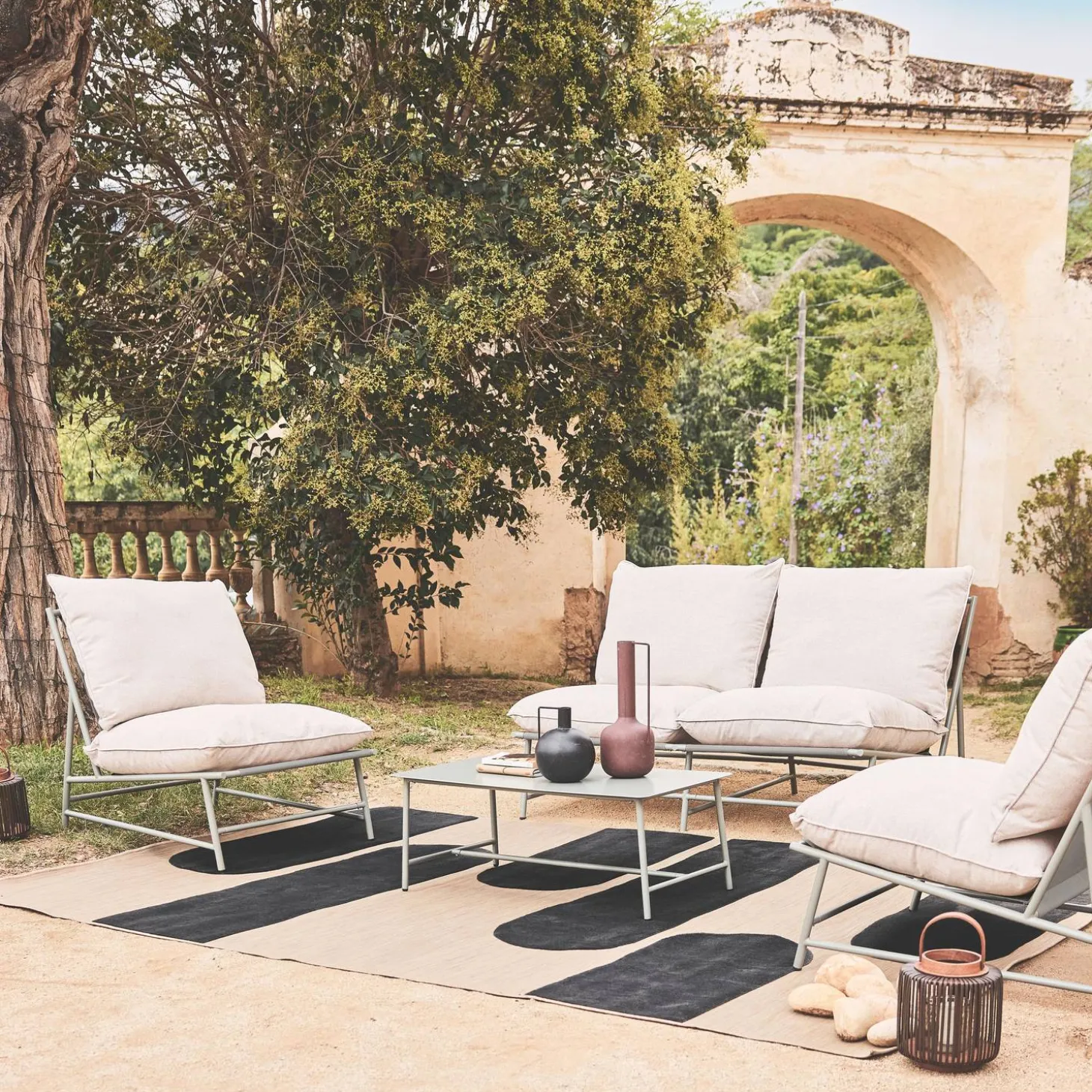 Gartenlounge aus Stahl und Textilene für 4 Personen