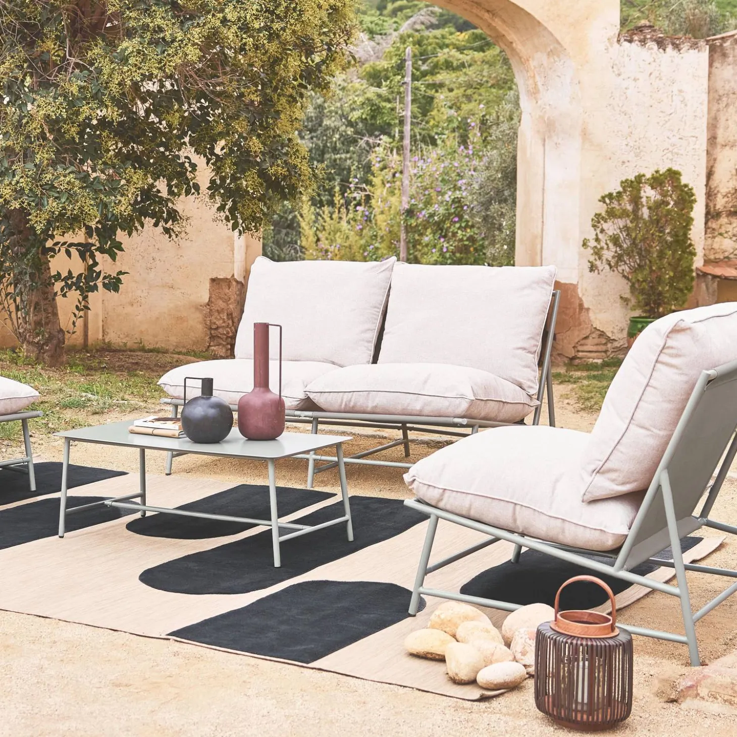 Gartenlounge aus Stahl und Textilene für 4 Personen