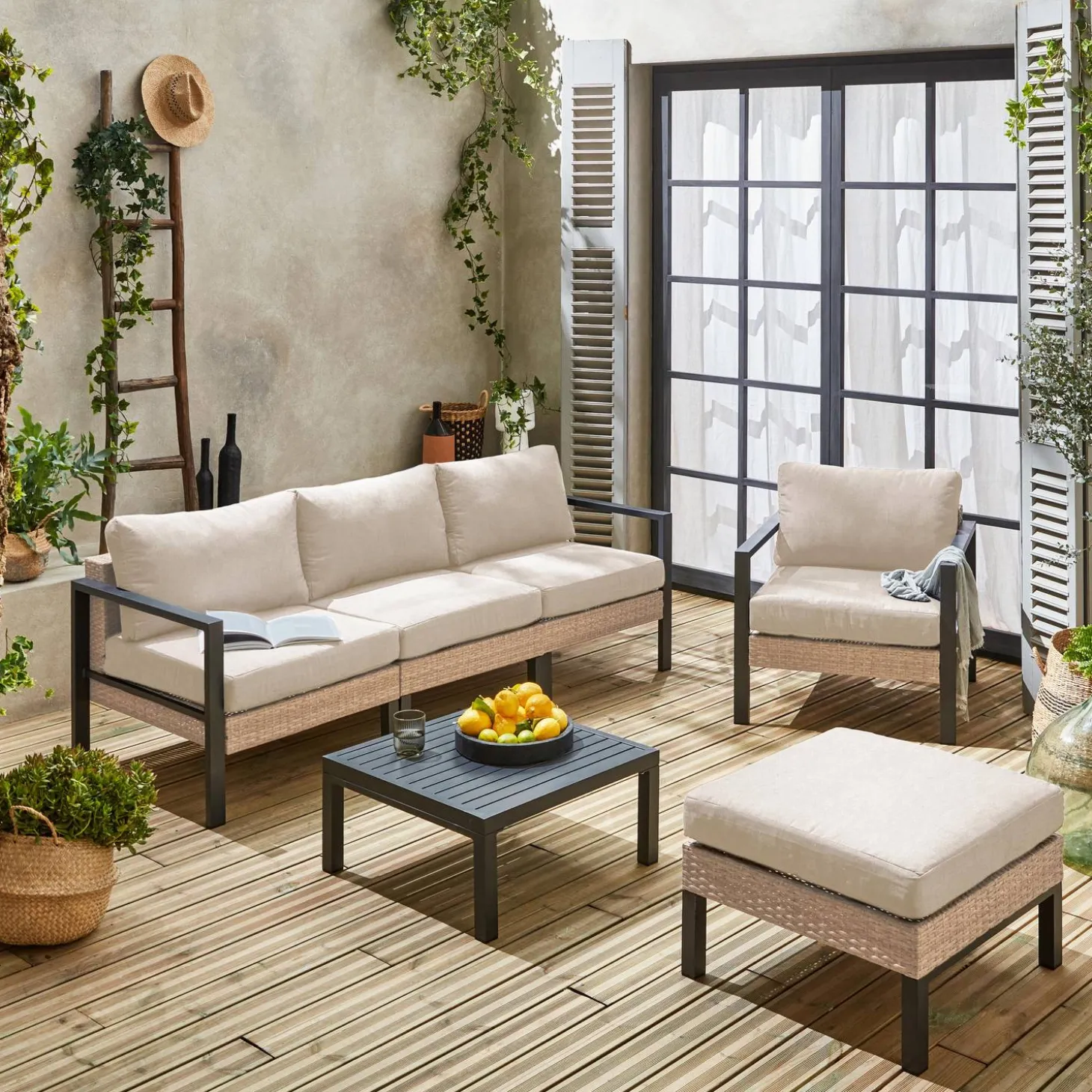 Gartenlounge-Set Aluminium und Polyrattan, 5 Sitzplätze
