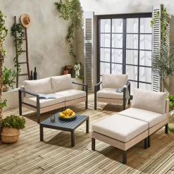 Gartenlounge-Set Aluminium und Polyrattan, 5 Sitzplätze