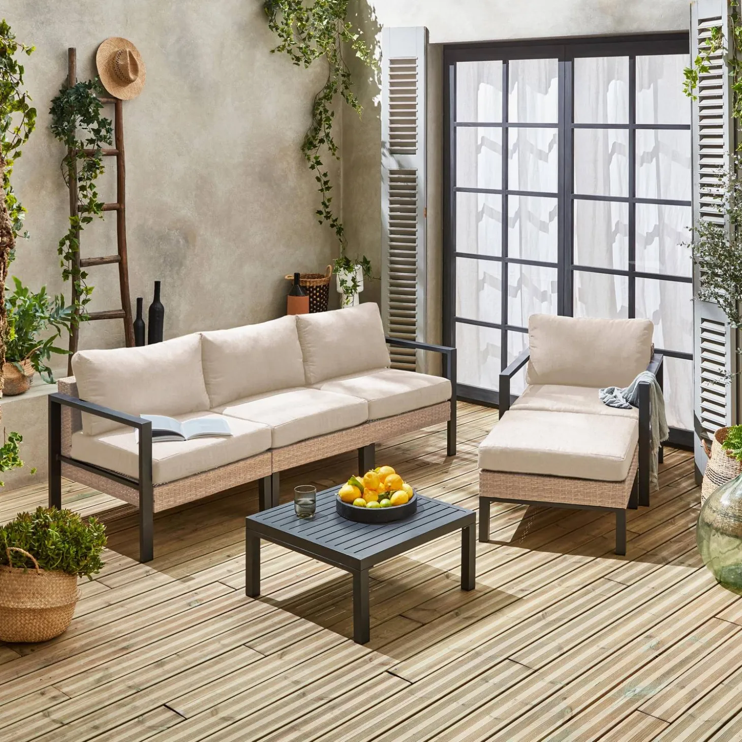 Gartenlounge-Set Aluminium und Polyrattan, 5 Sitzplätze