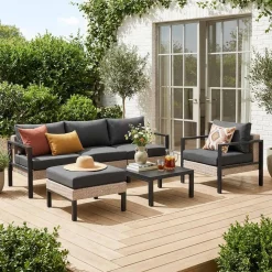 Gartenlounge-Set Aluminium und Polyrattan, 5 Sitzplätze