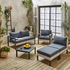 Gartenlounge-Set Aluminium und Polyrattan, 5 Sitzplätze