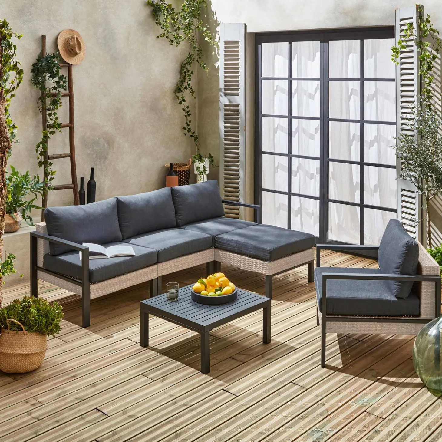 Gartenlounge-Set Aluminium und Polyrattan, 5 Sitzplätze