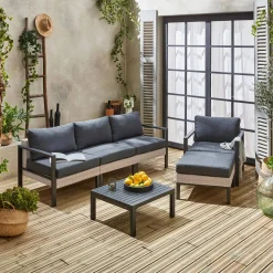 Gartenlounge-Set Aluminium und Polyrattan, 5 Sitzplätze