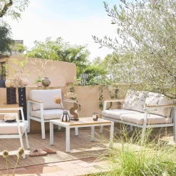 Gartenlounge-Set aus Aluminium und Polywood, 4-Sitzer