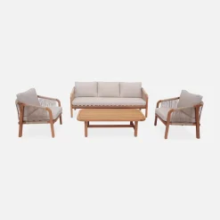 Gartenlounge-Set aus Holz mit Seilbespannung für 5 Personen