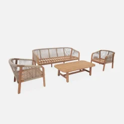 Gartenlounge-Set aus Holz mit Seilbespannung für 5 Personen