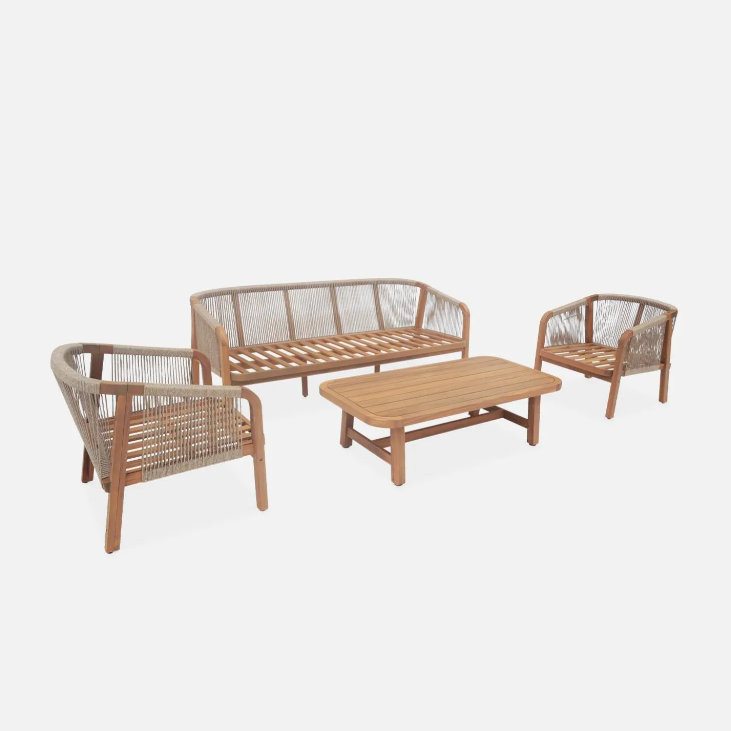 Gartenlounge-Set aus Holz mit Seilbespannung für 5 Personen