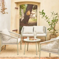 Gartenlounge-Set aus Stahl mit Seilbespannung aus Kunststoff, 4 Plätze