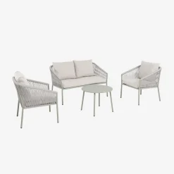 Gartenlounge-Set aus Stahl mit Seilbespannung aus Kunststoff, 4 Plätze