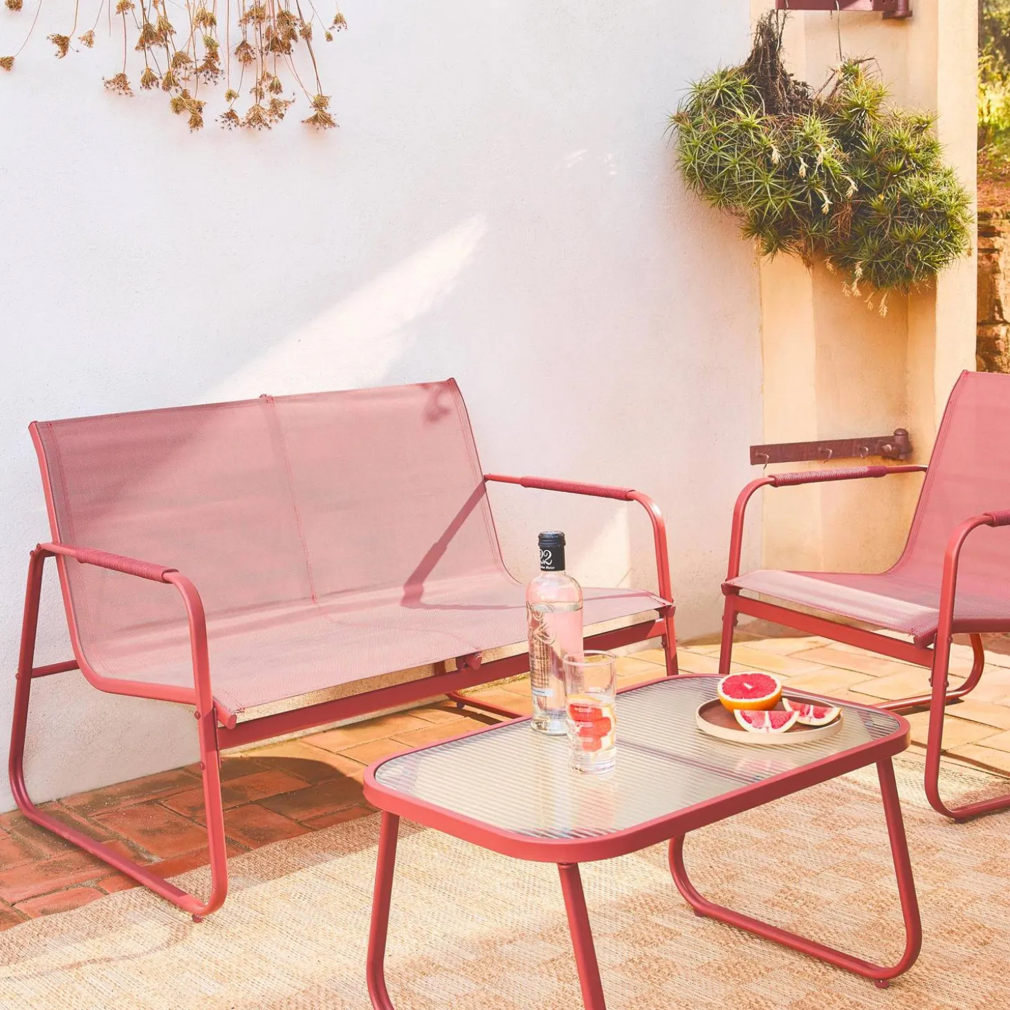 Gartenlounge-Set aus Stahl, 4 Plätze