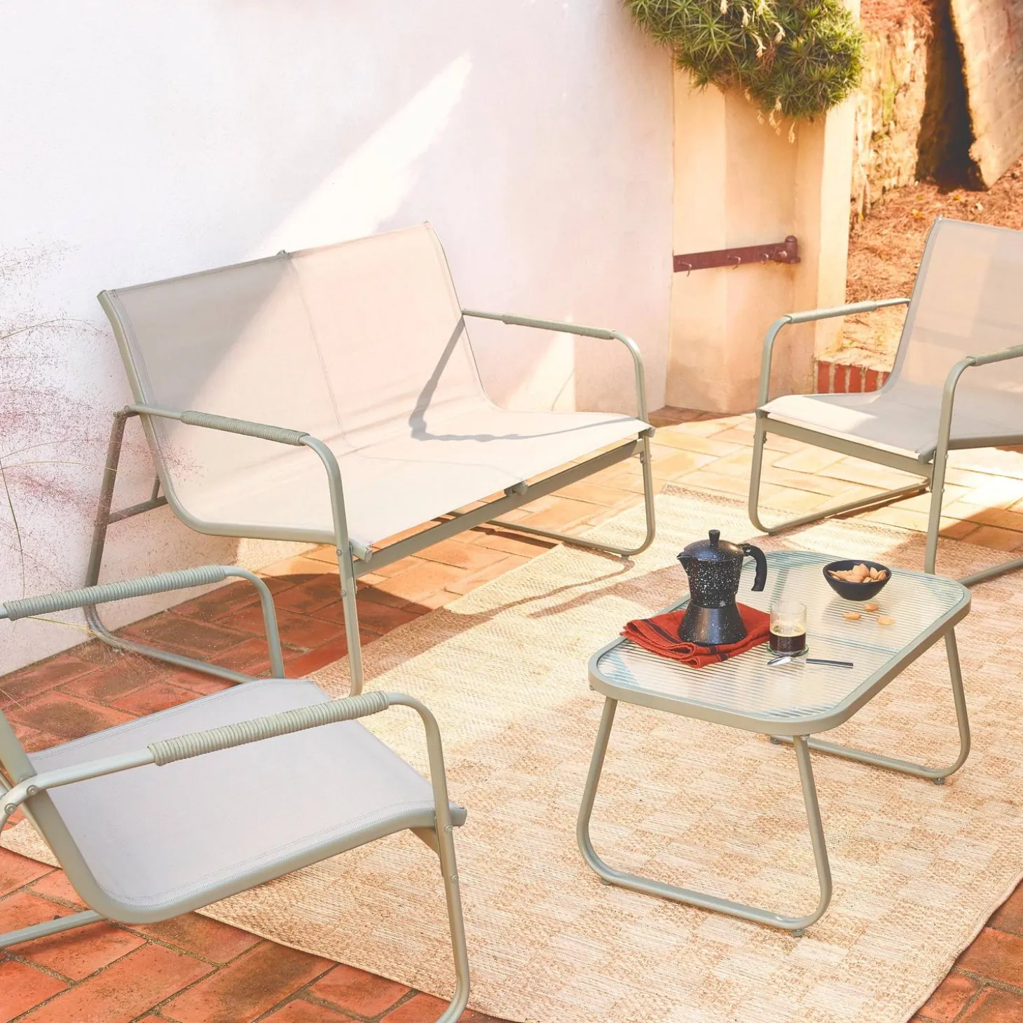 Gartenlounge-Set aus Stahl, 4 Plätze