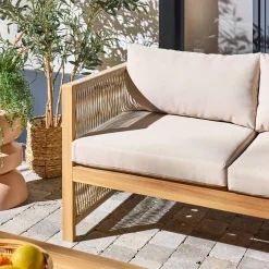 Gartenmöbelset aus Akazienholz, Ecksofa + Tisch, 3 Plätze