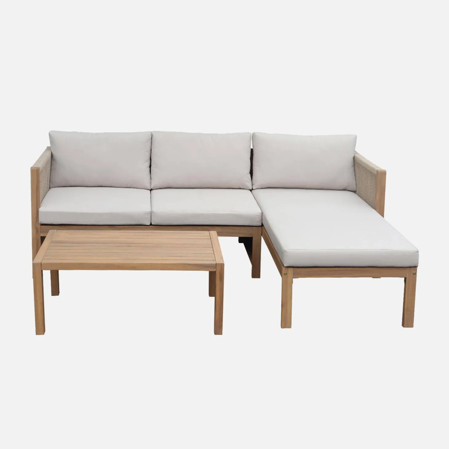 Gartenmöbelset aus Akazienholz, Ecksofa + Tisch, 3 Plätze