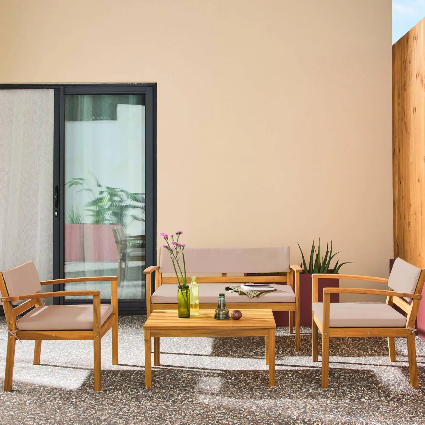 Gartenmöbelset aus Akazienholz für 4 Personen