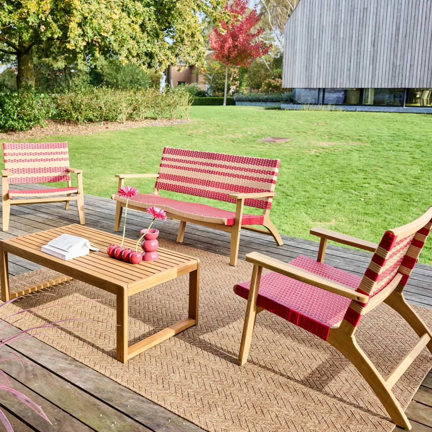 Gartenmöbelset aus Akazienholz und Geflecht für 4 Personen