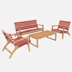 Gartenmöbelset aus Akazienholz und Geflecht für 4 Personen