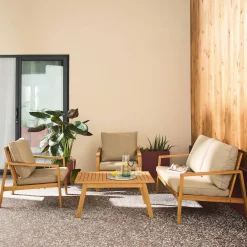 Gartenmöbelset aus Akazienholz und Olefin für 4 Personen