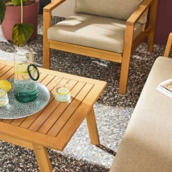Gartenmöbelset aus Akazienholz und Olefin für 4 Personen
