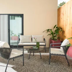 Gartenmöbel-Set aus Aluminium mit Seilbespannung für 4 Personen