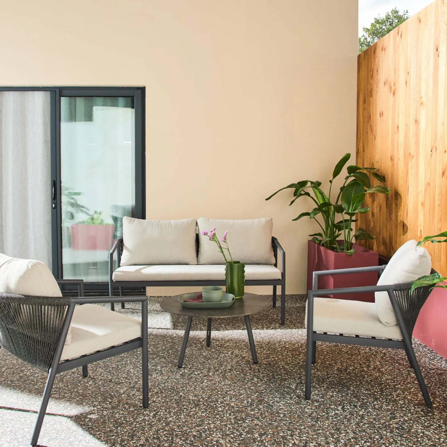 Gartenmöbel-Set aus Aluminium mit Seilbespannung für 4 Personen