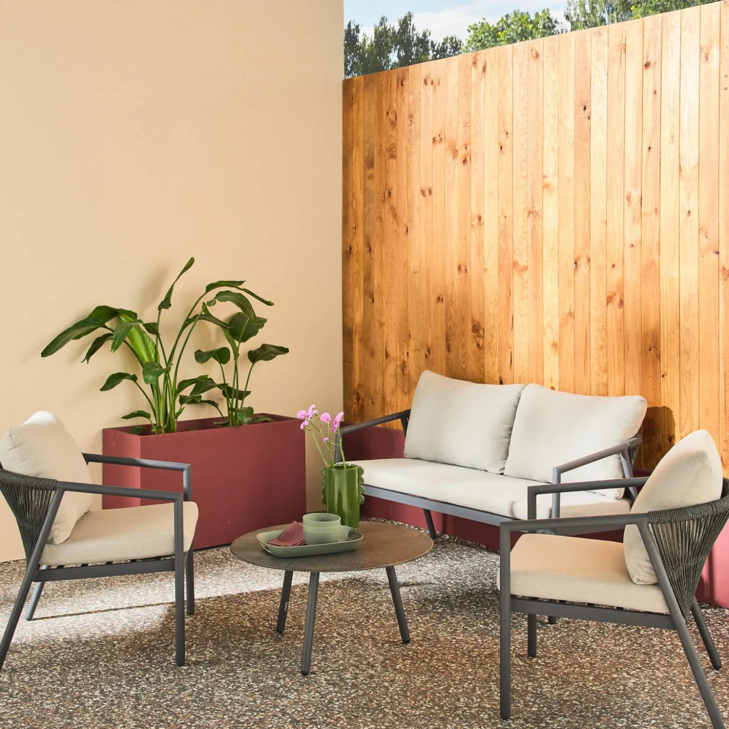 Gartenmöbel-Set aus Aluminium mit Seilbespannung für 4 Personen