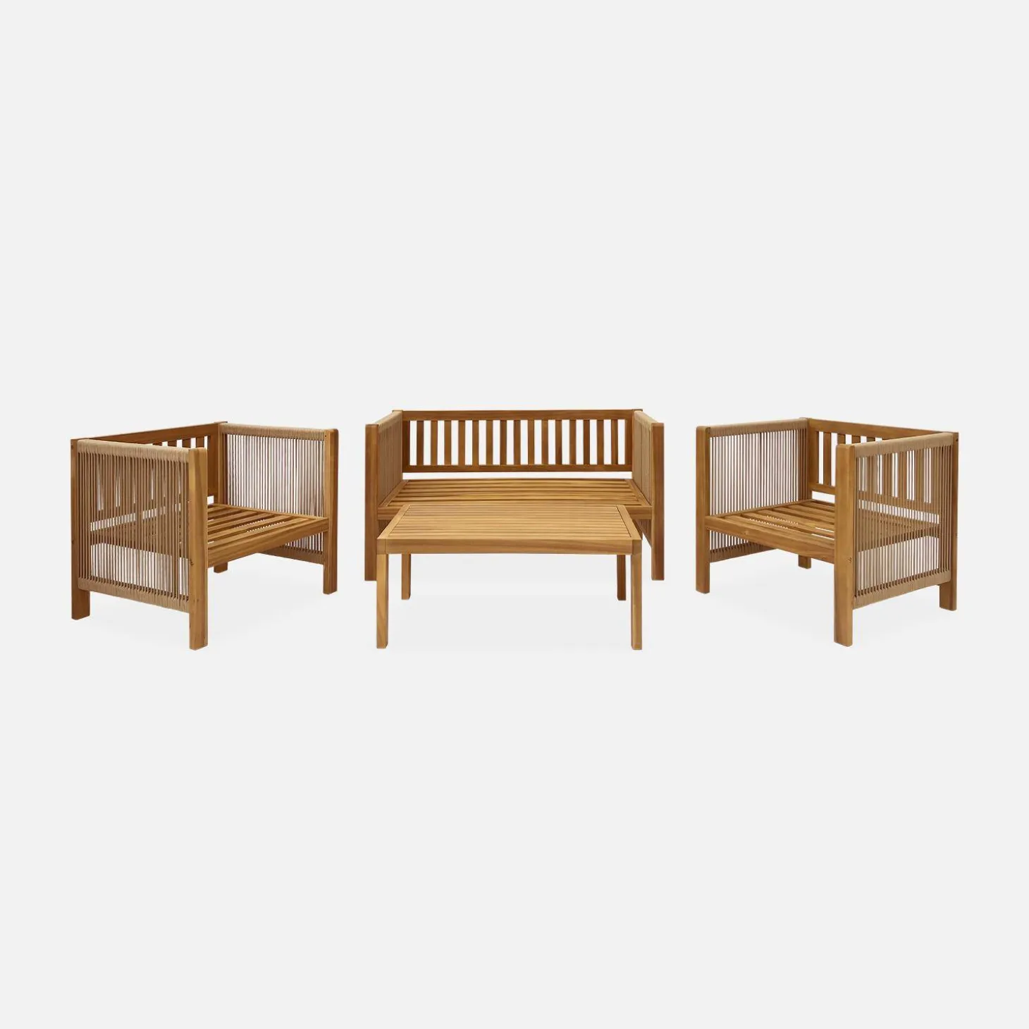 Gartenmöbel-Set für 4 Personen aus Holz mit Seilbespannung