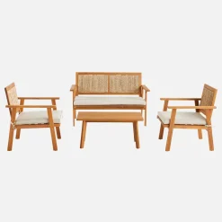 Gartenmöbelset für 4 Personen, aus Holz mit vertikaler Bespannung