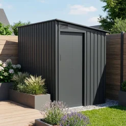 Gartenschuppen aus verzinktem Stahl 2,91m² mit Schiebetür und Verankerungskit