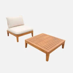 Gartensessel und Couchtisch aus Akazienholz beige
