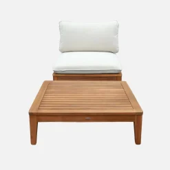 Gartensessel und Couchtisch aus Akazienholz Bezug mit Bouclé-Look