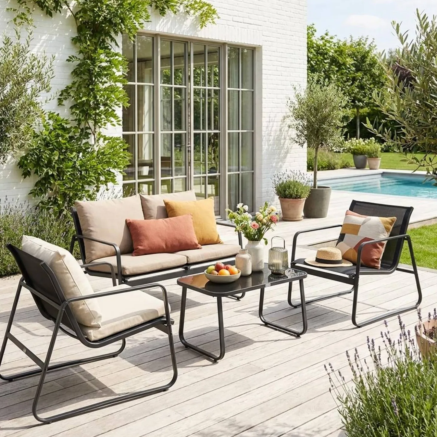 Gartenset aus Metall und Textilene für 4 Personen