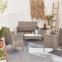 Gartenset aus Polyrattan, 4 Plätze Moltès