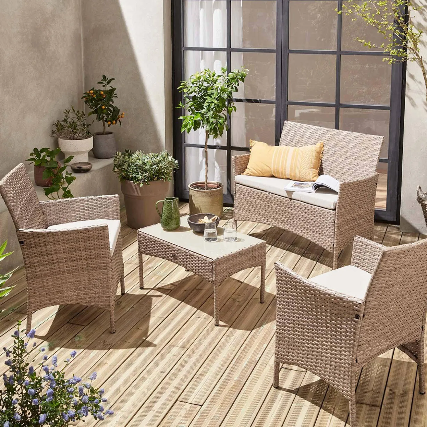 Gartenset aus Polyrattan, 4 Plätze Moltès