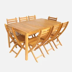 Gartentisch aus Akazie mit abgerundeten Ecken, 8 Stühle