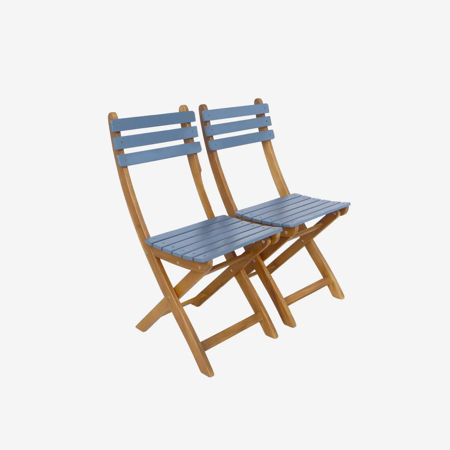 Gartentisch aus Akazienholz, 2 Klappstühle