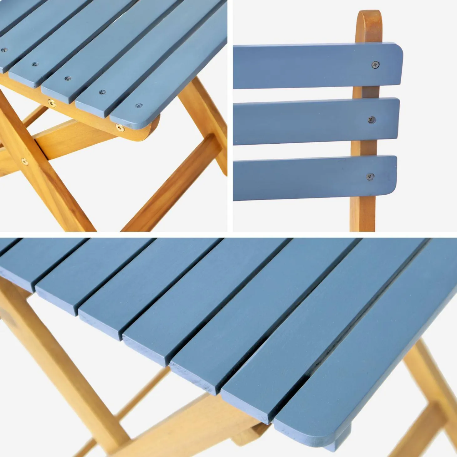 Gartentisch aus Akazienholz, 2 Klappstühle