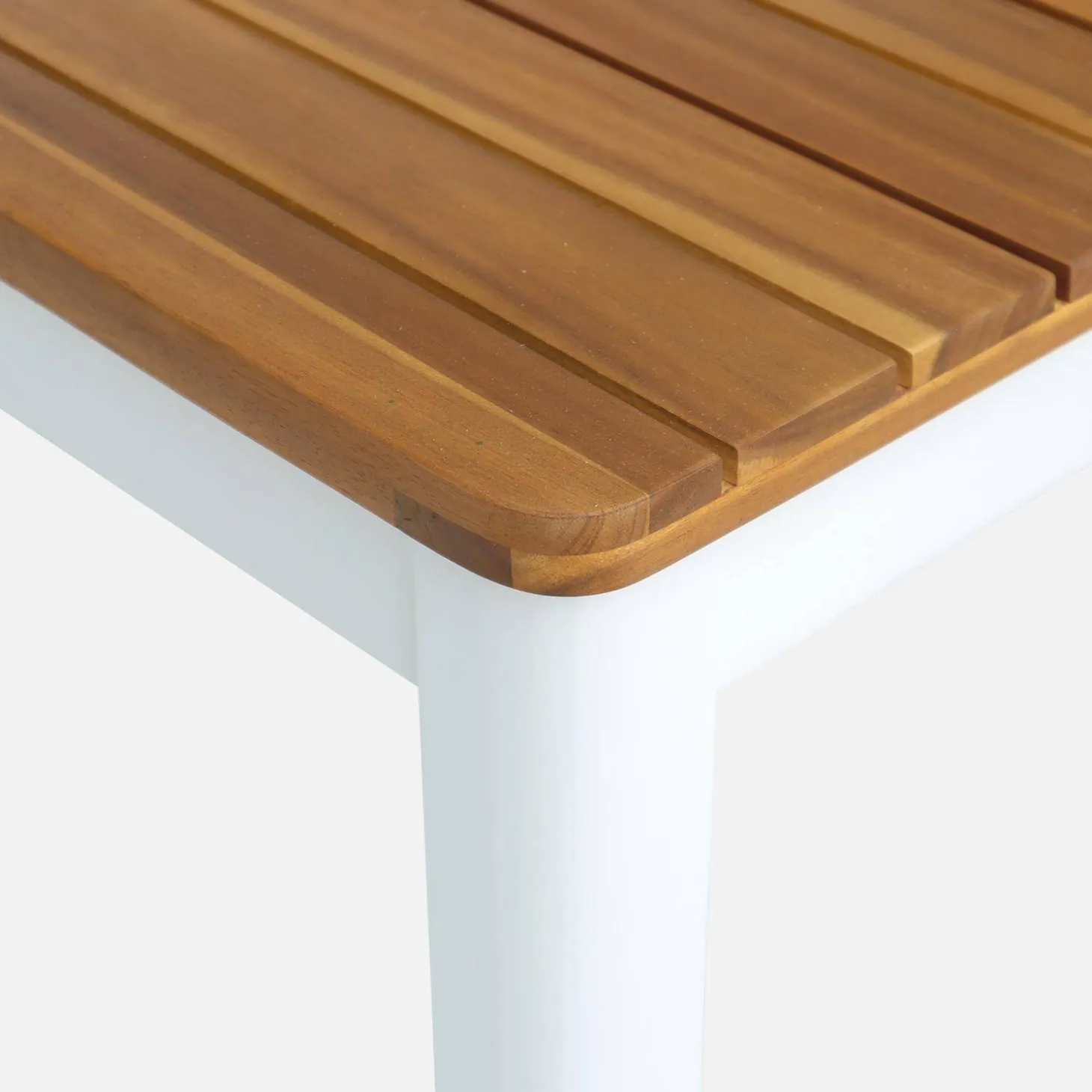 Gartentisch aus Akazienholz mit abgerundeten Ecken, 6 Stühle