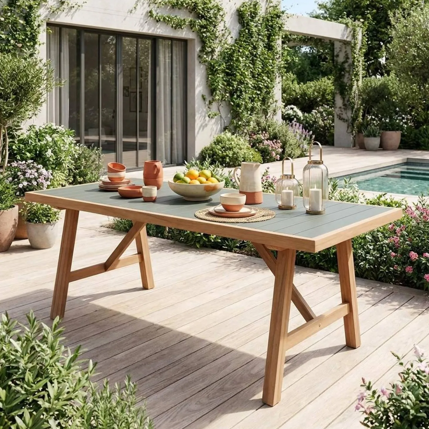 Gartentisch aus Akazienholz und Aluminium für 8 Personen