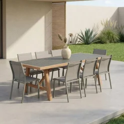 Gartentisch aus Akazienholz und Aluminium + 8 Stühle