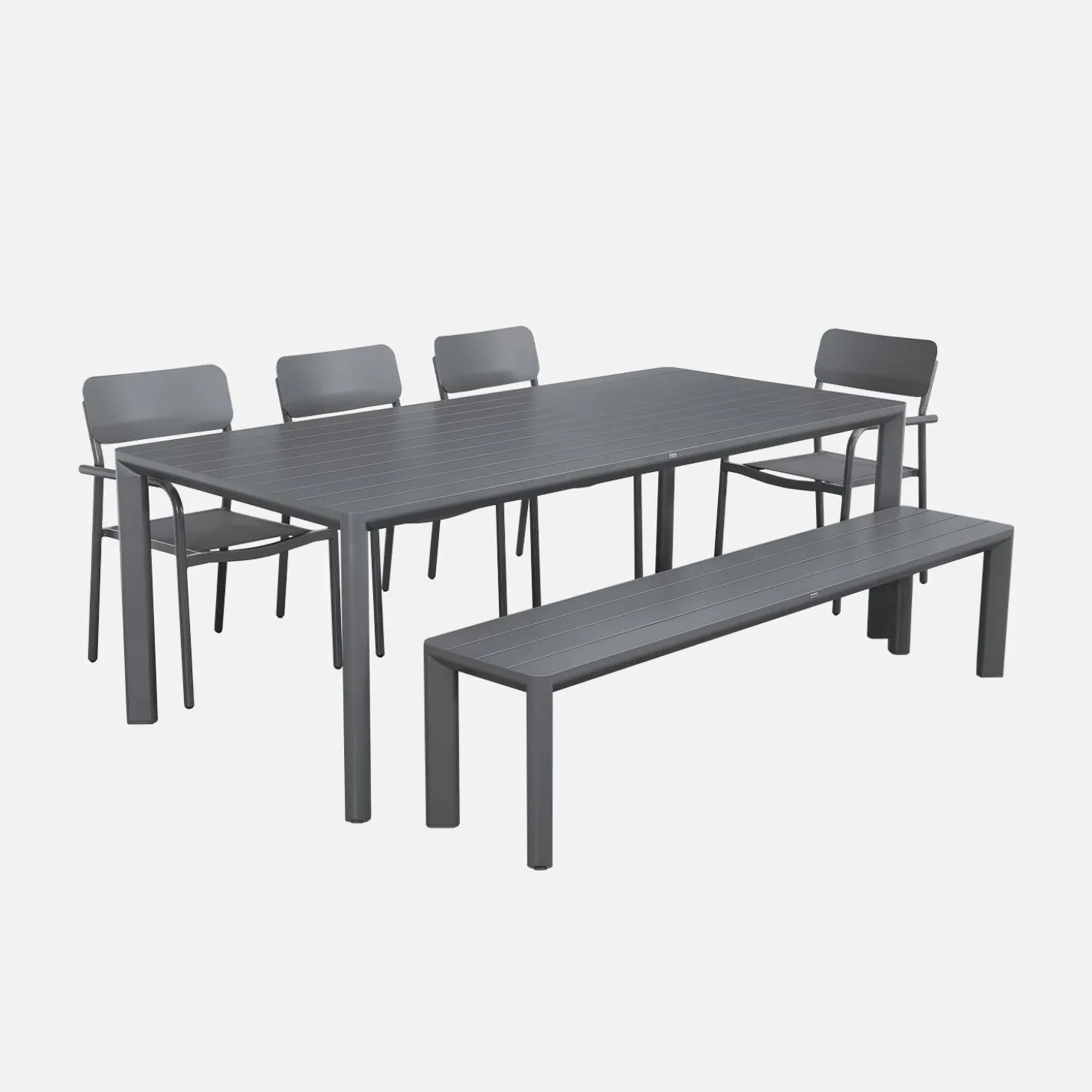 Gartentisch aus Aluminium mit 1 Bank und 4 Sesseln